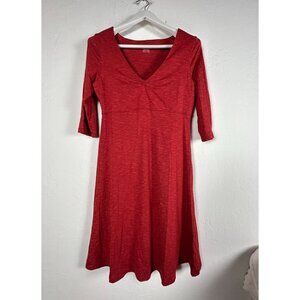 Horny Toad Women Red 3/4 Sleeve V-Neck Dress Medium Organic Cotton Blend Stretch